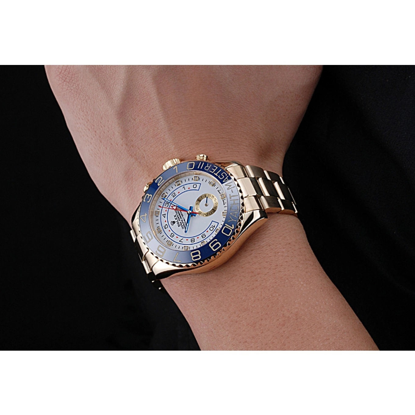 Aaa replica watch Rolex Yachtmaster Bracelet White Bezel II 622271 Blue Gold Dial 0825